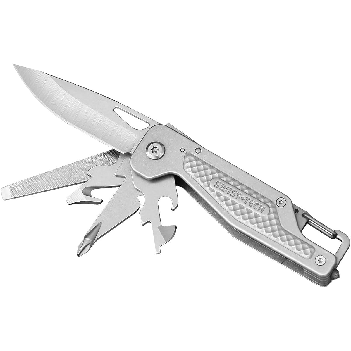 SWISS+TECH Multifunctional Knife Outdoor Multi Tool 13-IN-1 Multi Knife with Lock Function Foldable DIY Camping Outdoor Fishing Mountain Climbing Disaster Prevention Army Knife