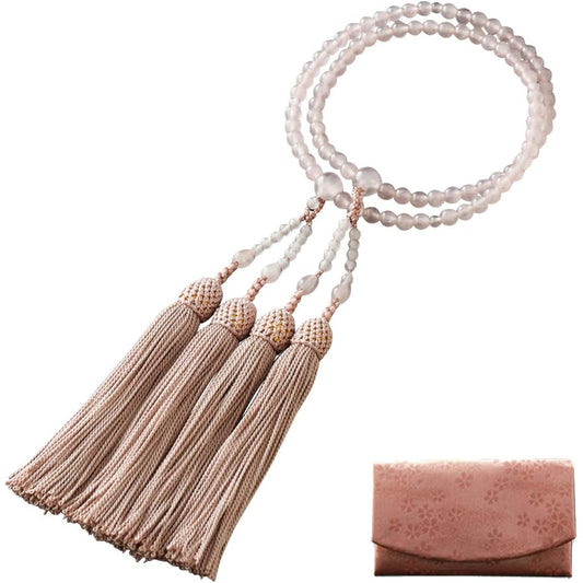 Kyoto Buddhist Altar Hayashi Prayer Beads for Eight Sects (For Eight Sects) Rose Quartz (For Women) Formal Official [Bead Bag Set] SW-089 Kyoto Prayer Beads