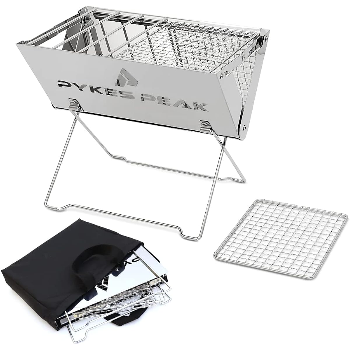 PYKES PEAK Bonfire Stand Bonfire Stand Folding Compact Barbecue Stove Fire Pit Grill Tough Compact Outdoor Camping Stainless Steel Trivet