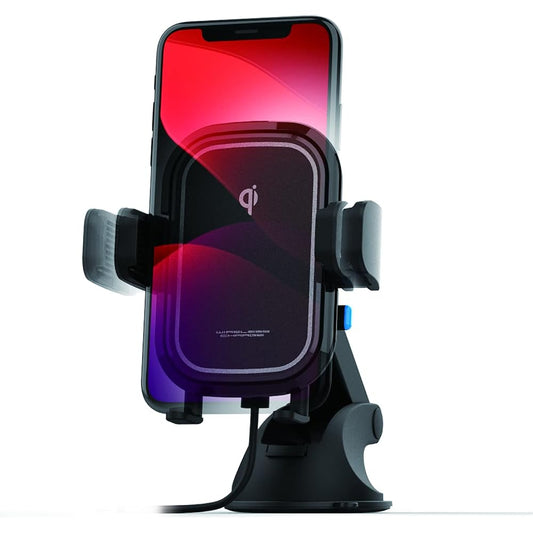 Kashimura Wireless Charger Automatic Open/Close Holder 15W with Capacitor, Suction Cup Mounted, Compatible with Smartphone Notebook Case, Arm Opens/Closes Even When Engine is Off NKW-23