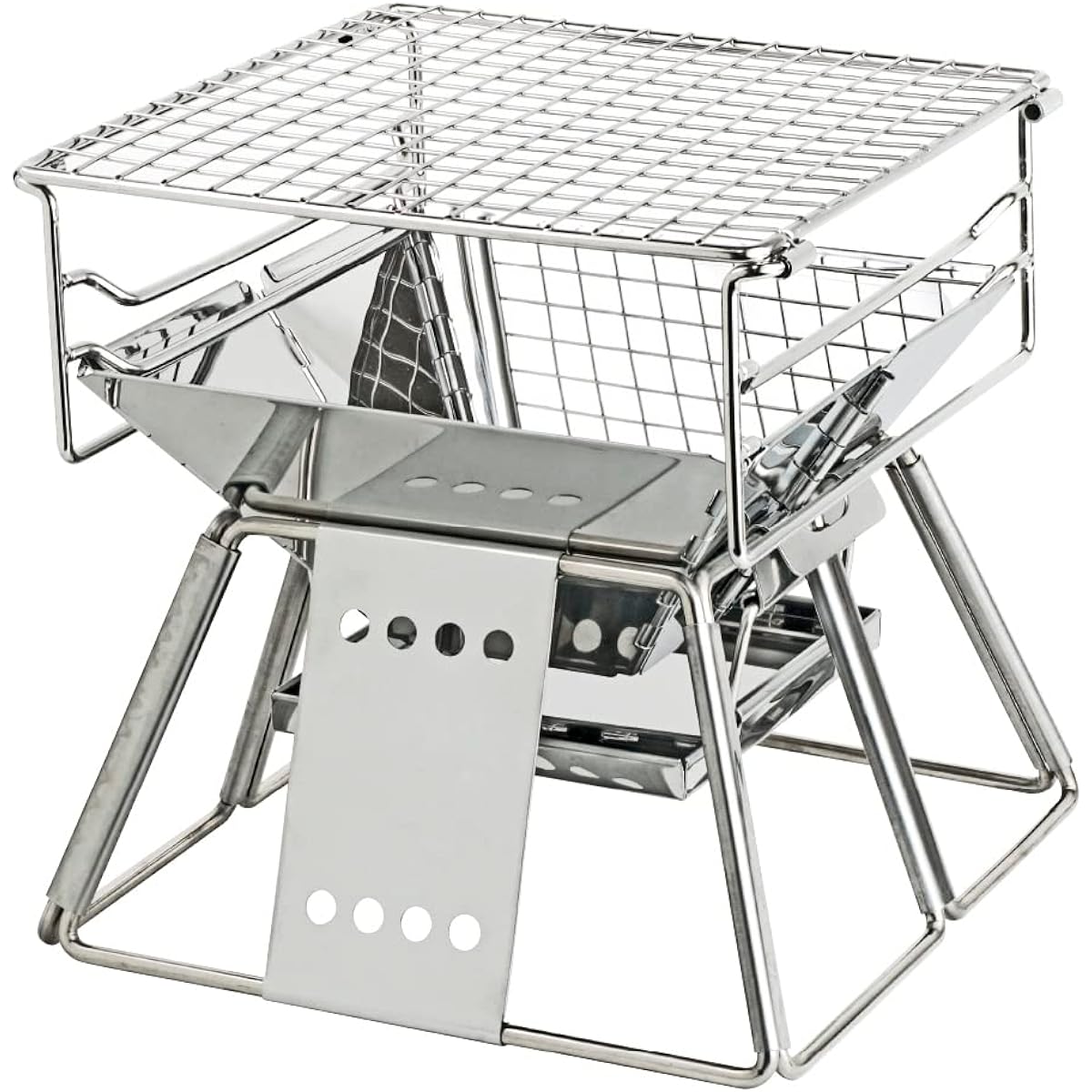 C-JETANK BBQ Grill Camping Bonfire Stand Compact Size Charcoal Bed Height Adjustable in 3 Levels Micro Stove Made by Mint