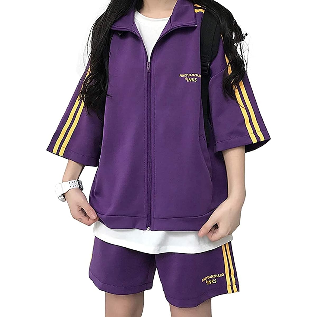 [D.IIZOO] Spring/Summer Short Sleeve 2 Piece Set Jersey Women's Shorts Top and Bottom Set Half Sleeve Sweatshirt Loose Sweatshirt Casual Sports Loungewear Loose Large Size