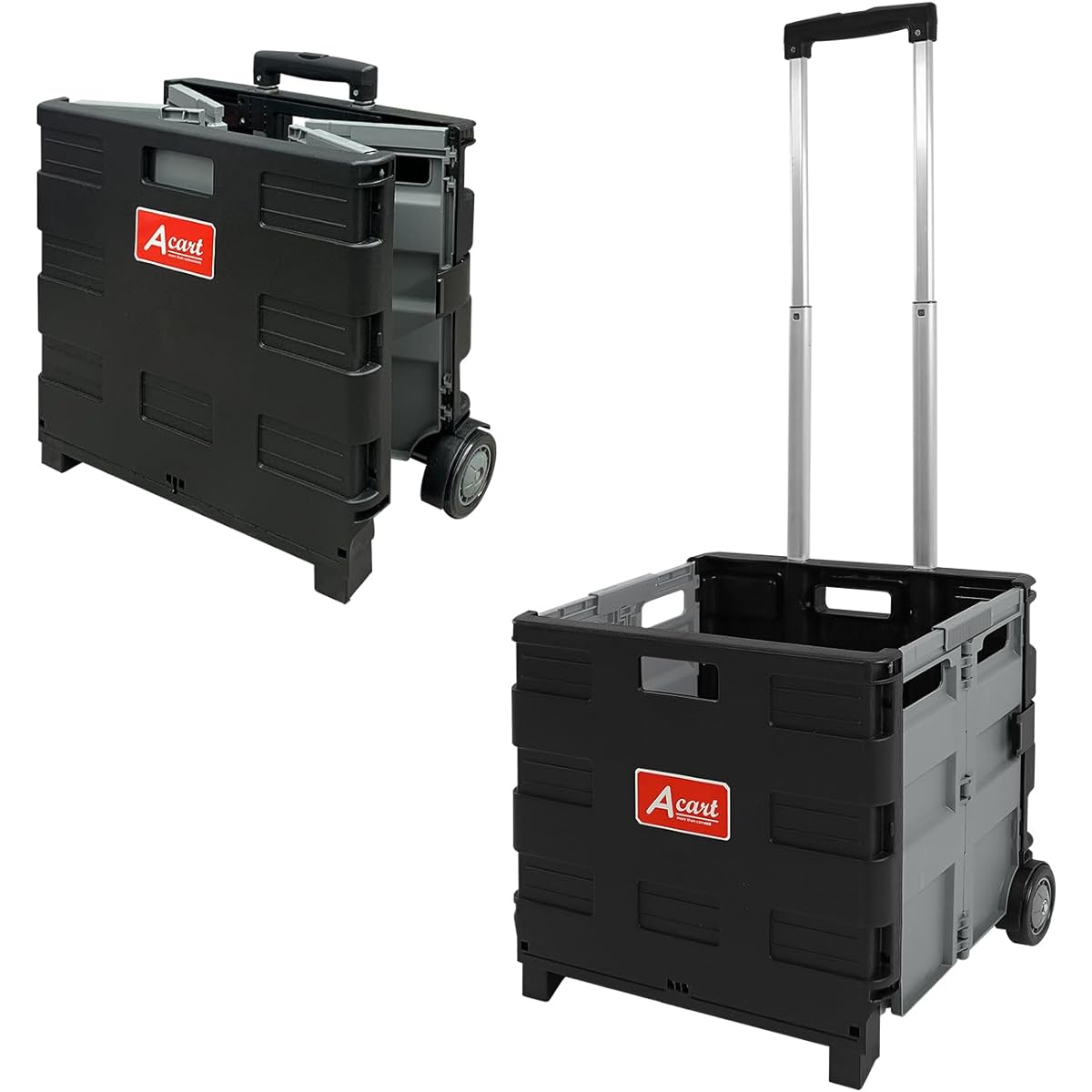 IDOOGEN Carry Cart Folding Cart Lightweight Shopping Carry with Lid Container Carry Camping Cart 2 Wheels Load Capacity 25KG (Black)