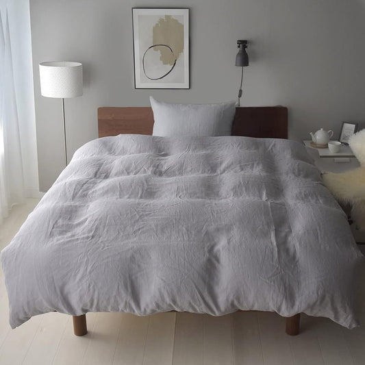 Sleep Tailor Duvet Cover Set, 3 Piece Set, Semi-Double, Washed Linen, 100% Hemp, Made in Japan, Washable, Duvet Cover, Fitted Sheet, Pillowcase, Lina (For Semi-Double Bed, Light Gray)