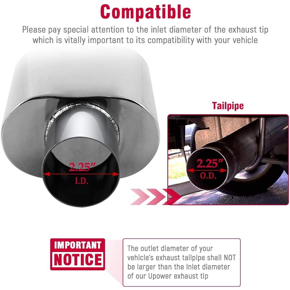 Upower exhaust chip 2.25 inch inch inch x 3 inch outlet 9 inch stainless steel welding rectal exhaust pipe chip