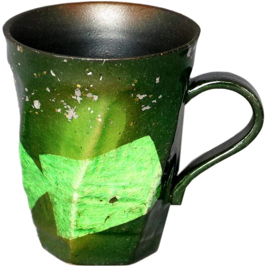 Kutani ware Miyama kiln rough cut mug silver color gold and silver chirashi green