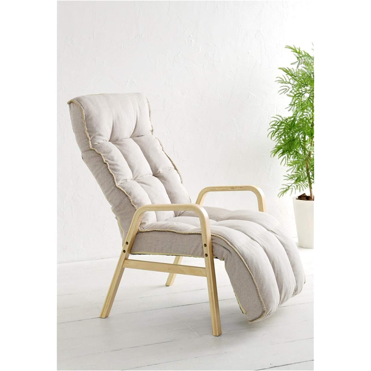 [Yamazen] Reclining chair (with ottoman), soft to the touch, easy to watch TV, head and foot reclining (14 levels), reclining (7 levels), folding high chair, relaxing chair, width 58.5 x depth 86.5-121.5 x height 89-99 cm, easy to assemble, beige WHG-58O