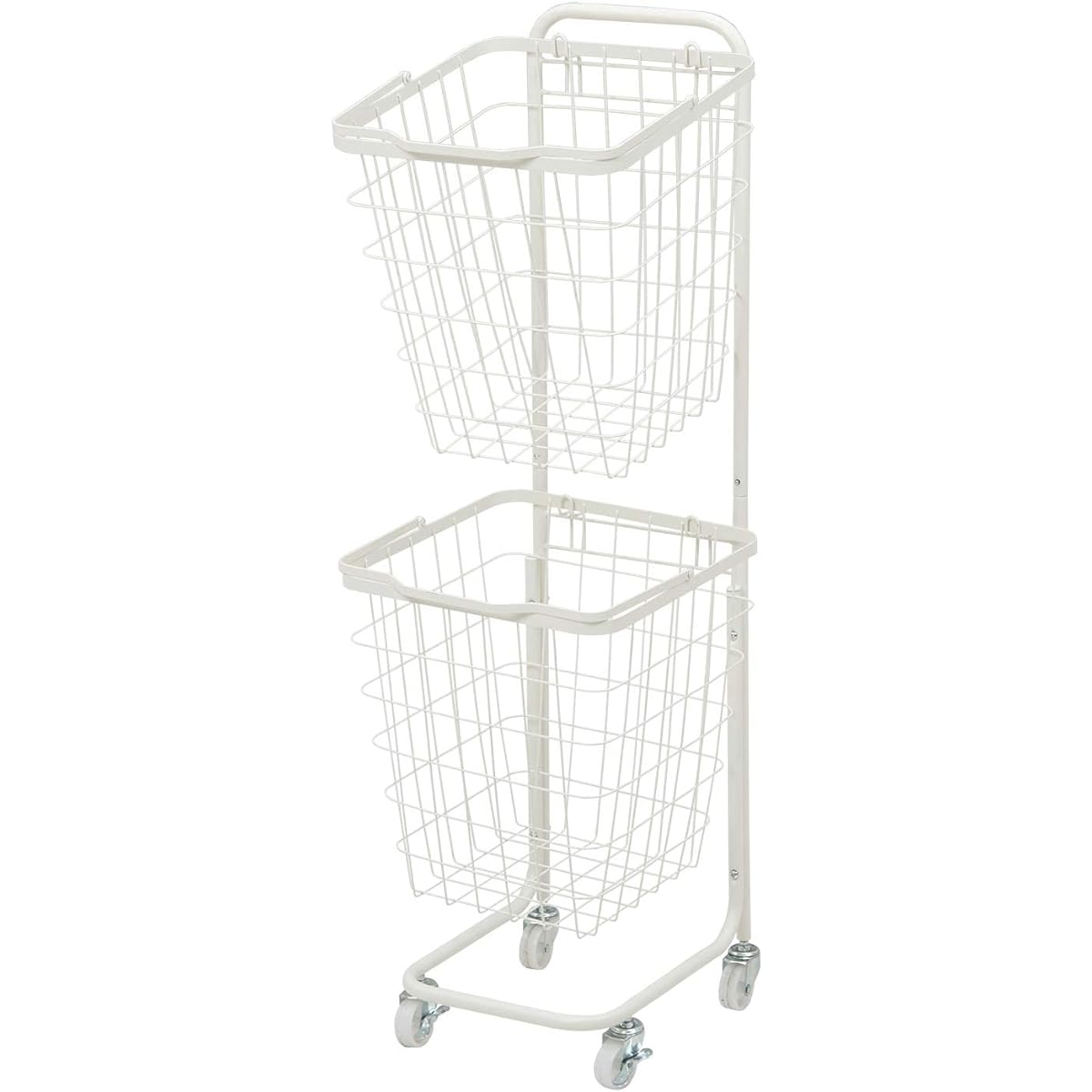 Hagiwara Laundry Rack Basket Undressing Laundry Basket 2 Tiers [Removable and Stackable] Large Capacity Laundry Wagon Wire with Casters White KR-3970WH