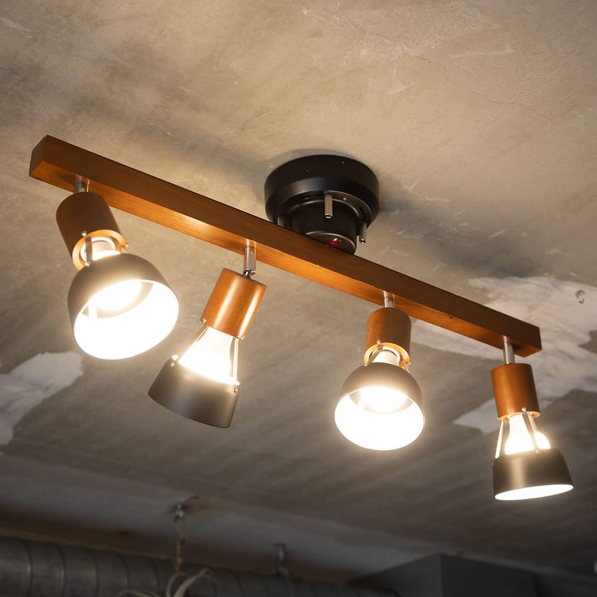 Emur Ceiling Light, Cafe Style, 4 Lights, White Wash, Remote Control Included, Compatible with LED Bulbs, Adjustable Angle, Turn Off Timer, Easy Installation