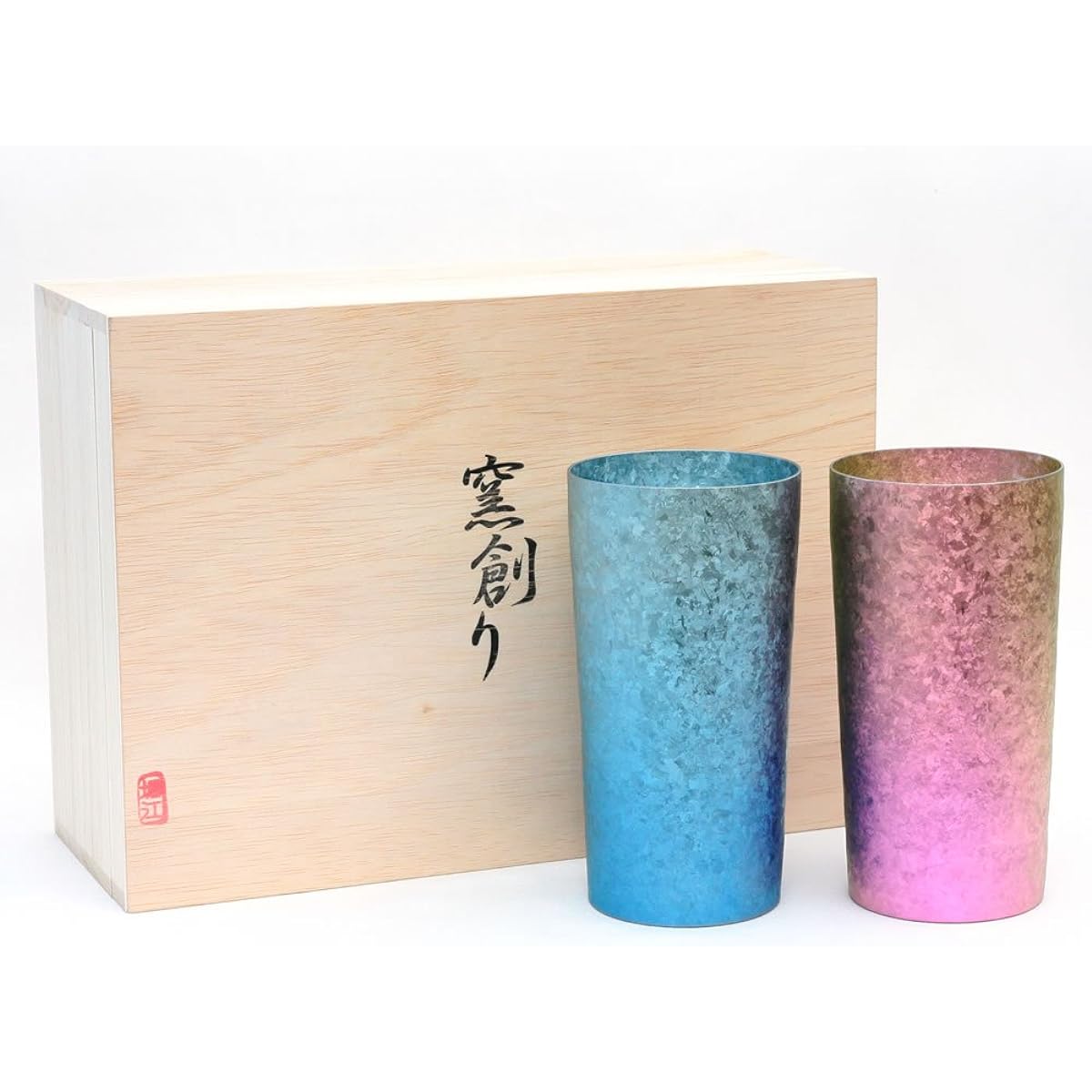 HORIE Made in Tsubame, Niigata Prefecture Titanium Double Tumbler Kiln Made Premium 350cc Yui Blue x Pink 2 Color Set T08KM350WDSET