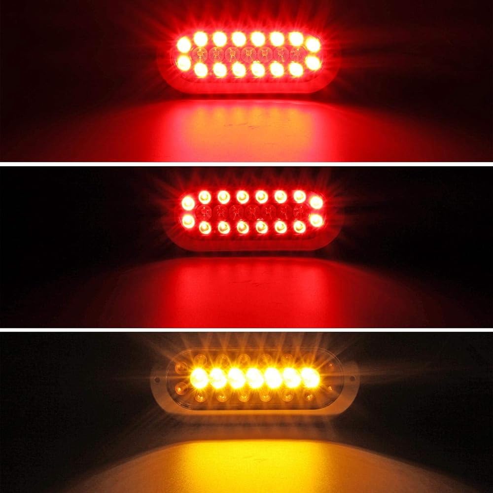 PARTSAM 2 6.5 inch elliptical LED Trailer Tail Tail Light Incorators 23 LED Flange Mount Combo Red Stop Turning Tail Running Tail Light Amber Parking Injikator Light Reflectors with Reflectors