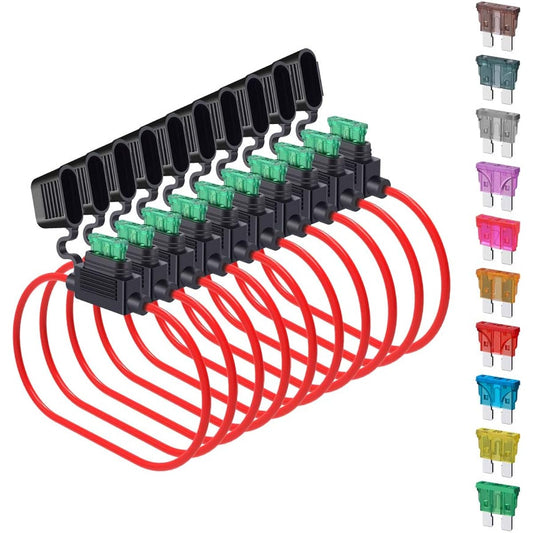 14 gauge fuse holder ATC / ATO SIM & NAT 10 pack inline car blade fuse holder 50 pieces Standard car fuse 1A 2a 2A / 4A 5A 5A 10A 30A car replacement fuse