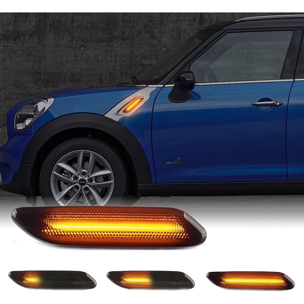 GEMPRO LED Front Fender Marker Light Assembly Smoke Lens Winker Lamp Replacement 2011 2012 2014 2015 2016 Mini Cooper R60 R61 2 for Countryman Paceman