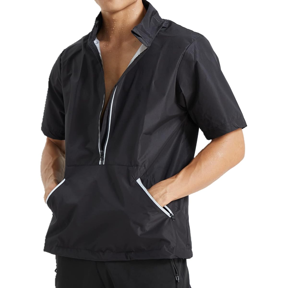 [Sawaiko] Men's Sauna Jacket, Washable, Short Sleeve, Heavy Sweating, Running, Windbreaker, T-Shirt, Pullover, Hood, Stylish, Athletic Wear, Waterproof, Training Wear, Walking Sportswear, Exercise