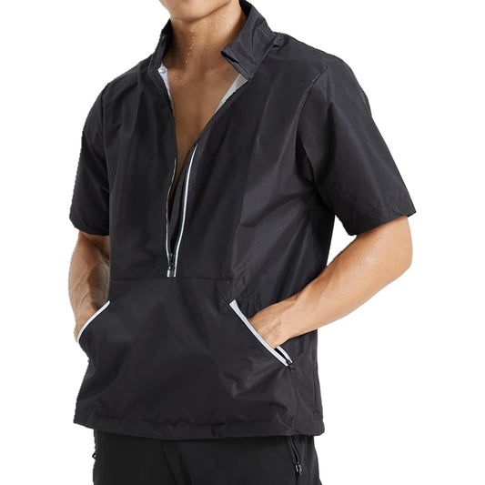 [Sawaiko] Men's Sauna Jacket, Washable, Short Sleeve, Heavy Sweating, Running, Windbreaker, T-Shirt, Pullover, Hood, Stylish, Athletic Wear, Waterproof, Training Wear, Walking Sportswear, Exercise