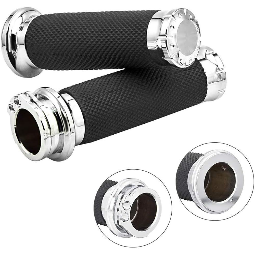 Benlari Chrome 1 Inch Motorcycle Hand Grips Handlebar Grips Cable Throttle Compatible with Harley Davidson Sportster Touring Dyna Softail Street Glide 883 1200