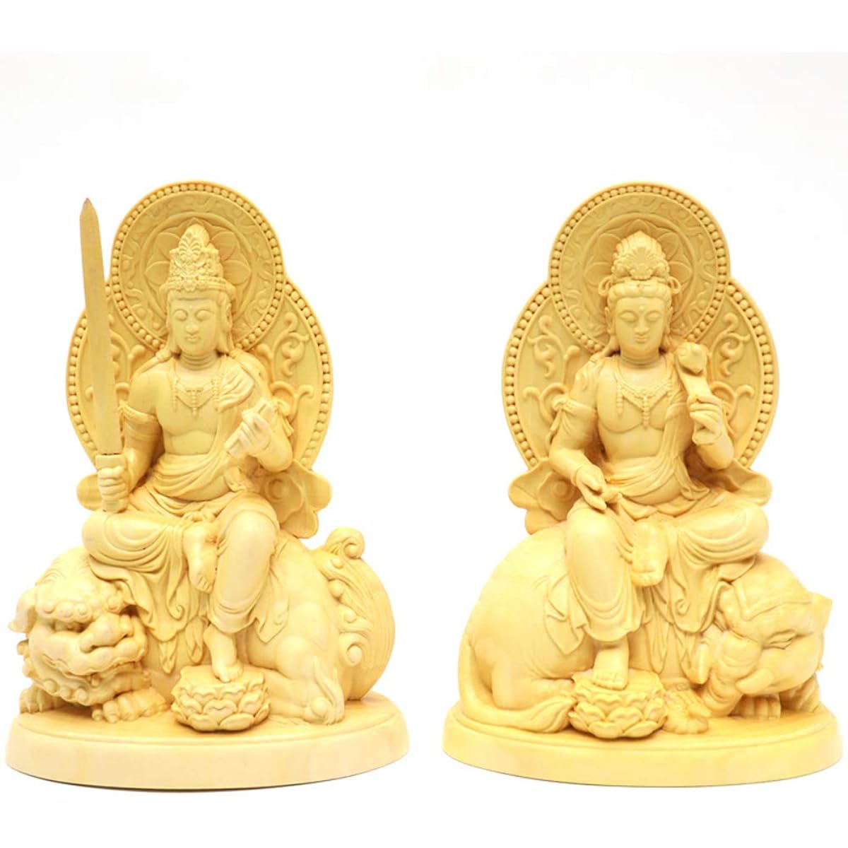 Buddha Statue [Manjushri Bodhisattva/Fugen Bosatsu] Ornament, High-quality wood carving made of Tsuge, 3.5 cm (height approx. 12.3 cm), Sculpture Buddha statue, High-grade natural boxwood wood carving, Protective principal image, Prayer, Lucky charm