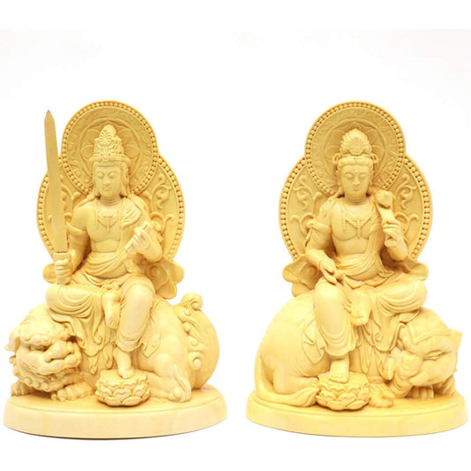 Buddha Statue [Manjushri Bodhisattva/Fugen Bosatsu] Ornament, High-quality wood carving made of Tsuge, 3.5 cm (height approx. 12.3 cm), Sculpture Buddha statue, High-grade natural boxwood wood carving, Protective principal image, Prayer, Lucky charm