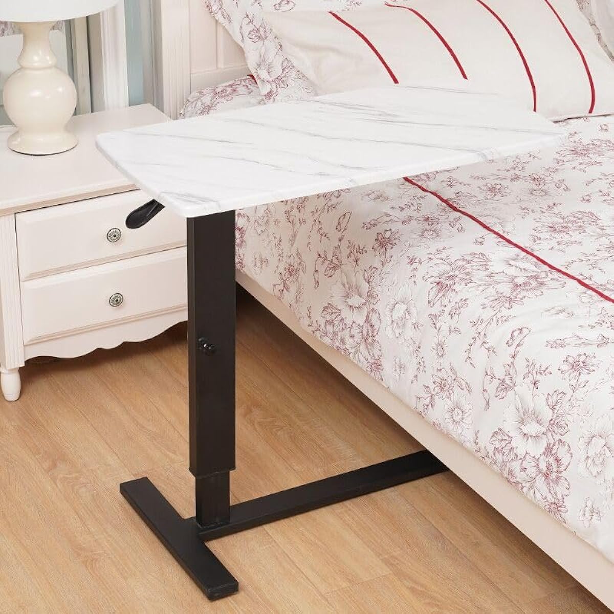 Side Table, Gas Pressure Elevating Computer Table, Nursing Bed Table, with Casters, Extendable Table, Bedside Table, Simple Desk, with Outlet, Gas Pressure, Space Saving, Home Work, Telework, Elevating Desk (Wood)