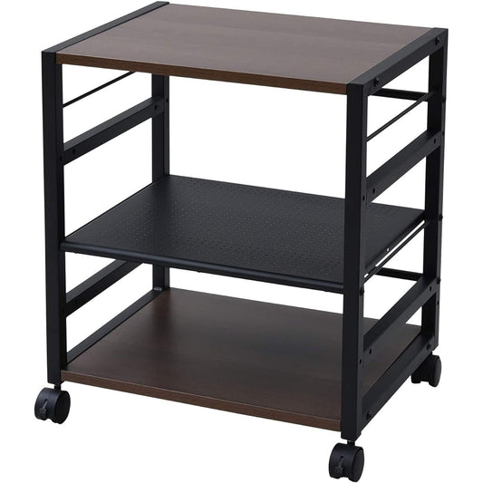 [Yamazen] Desk Side Wagon, Width 53 x Depth 40 x Height 63 cm, Compatible with A4 size, Comes with casters, Adjustable top plate and shelf height, Assembly product Cocoa Brown NNGS-3R (CCB/BK)