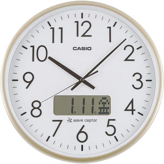 CASIO wall clock radio wave gold diameter 36cm analog program time signal function calendar display IC-2100J-9JF