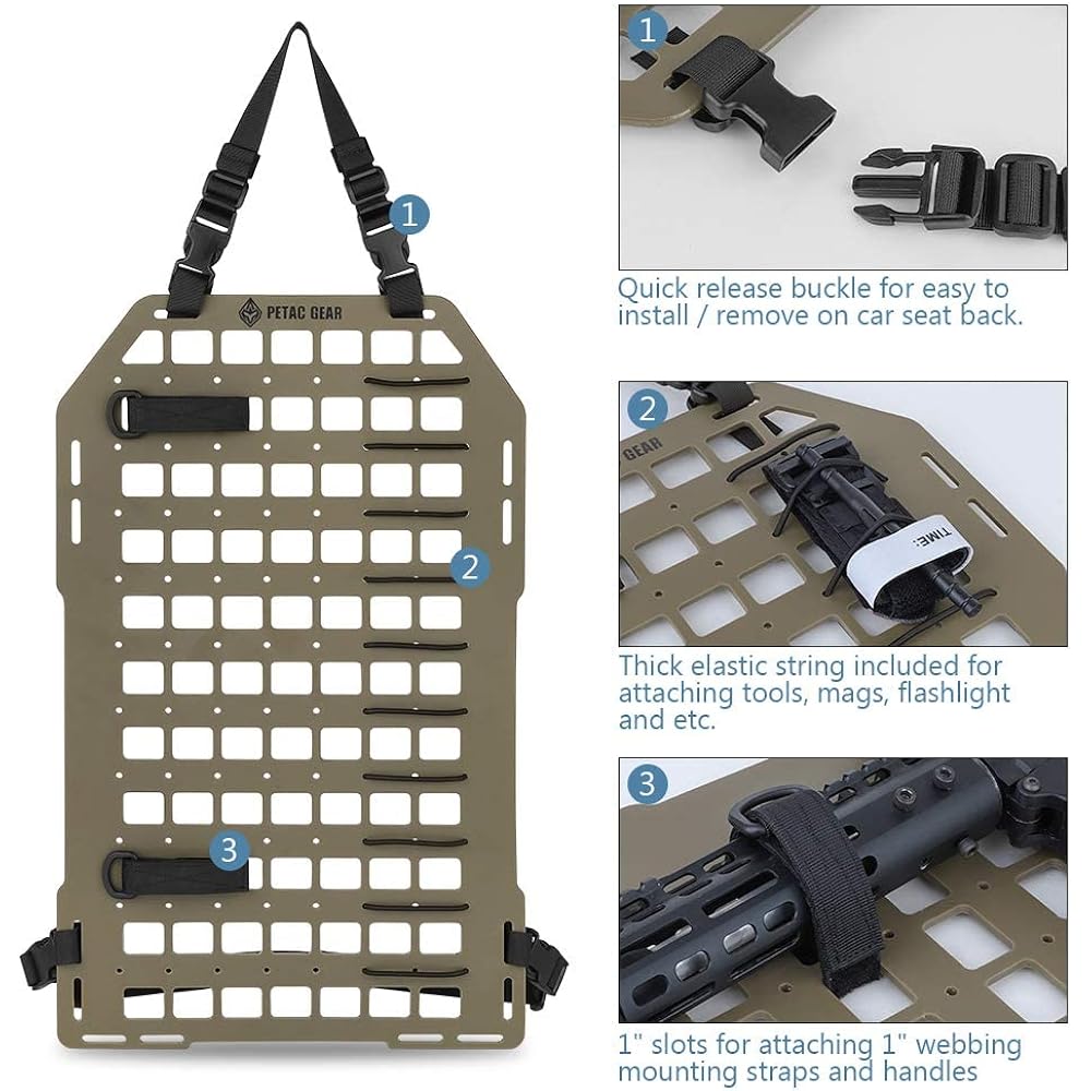 PETAC GEAR Tactical Car Seat Back Organizer | Rigid Mall Panel for Vehicle | Track Mount Rack Panel Tactical Gear Accessory (Dark Earth-1)