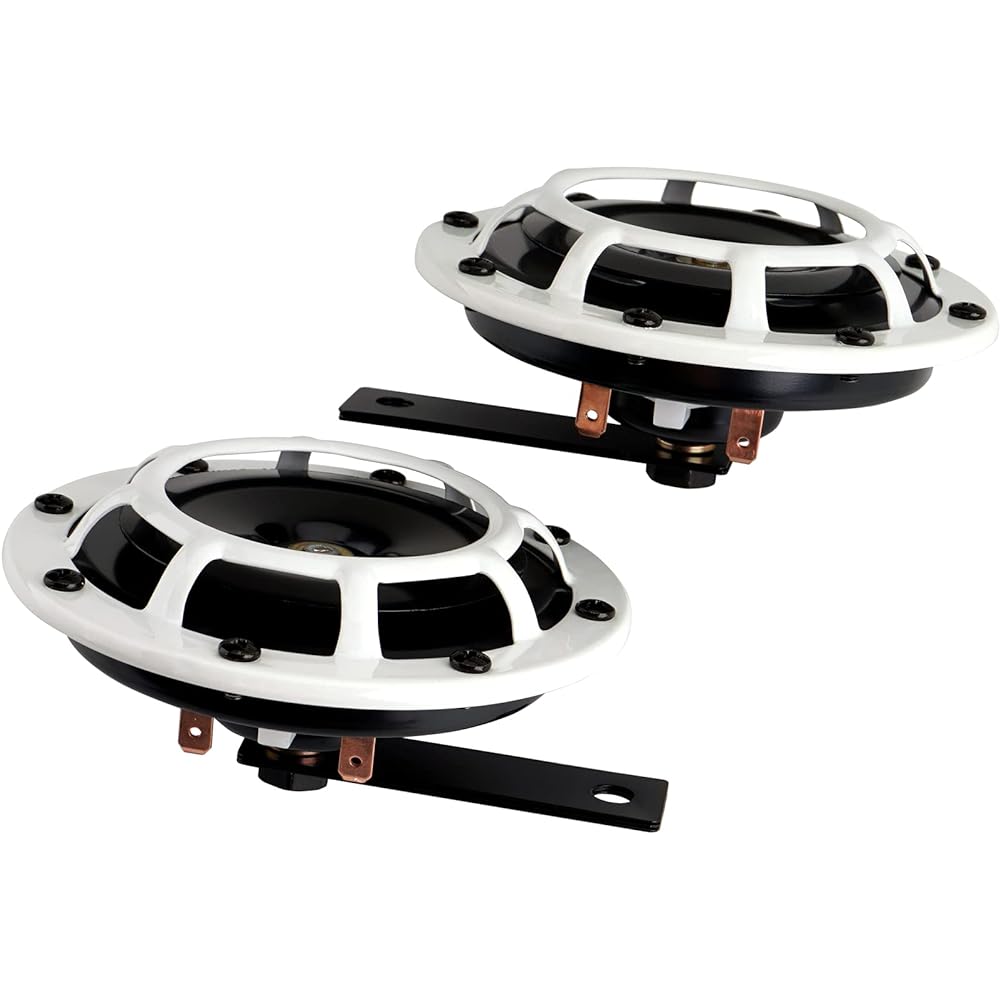 AOLIHAN Cars Train Horn Round Loud Horn Horn Speaker Metal Disc Horn Kit Compatible with 12V cars (White Horn with wires and buttons)