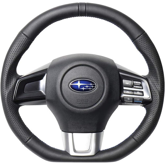 REAL Steering [Levorg (VM4/VMG)/WRX STI (VAB)/WRX S4 (VAG)] All leather [Center mark] (Blue x Black Euro stitch) SBA-LPB-BL