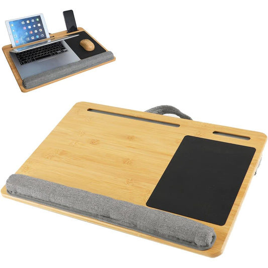 FUGEST Table Cushion, Above the Knee Table, Above the Knee Table, Laptop Desk, 55x36cm, Large, Tablet, Laptop Table, Made of Bamboo, Tablet Stand, Convenient to Carry, Over the Knee Work, PC Work, Laptop Lap Desk (Dual Card Slots)