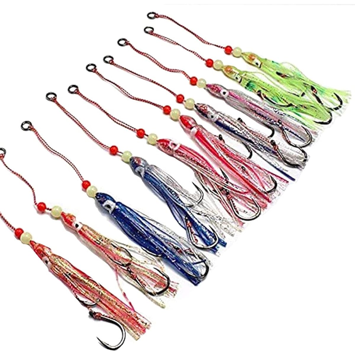 Wellvie Octopus Bait Octopus Fishing Tackle Tagri Lead Replacement Needle Inch 11.5cm Hairtail with Luminous Beads Root Fish Fishing Large Migratory Fish (5 Colors/Set of 10)