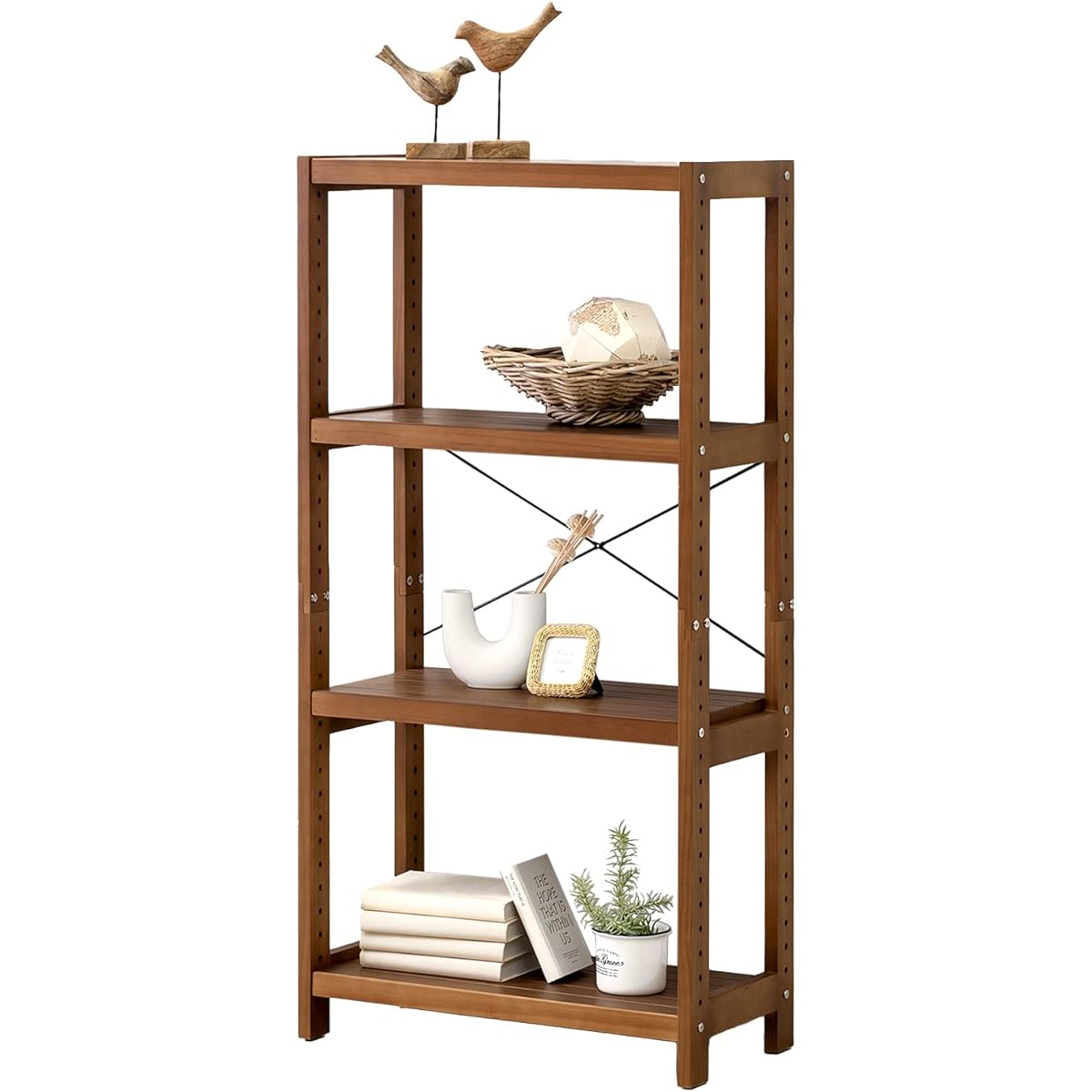 Hagihara Wood Rack Open Rack Shelf Wall Storage Width 60 Depth 30 Height 120 cm Rustic Light Brown Wooden Pine 4 Tier Movable Shelf Rack MCC-6035LBR 1 unit