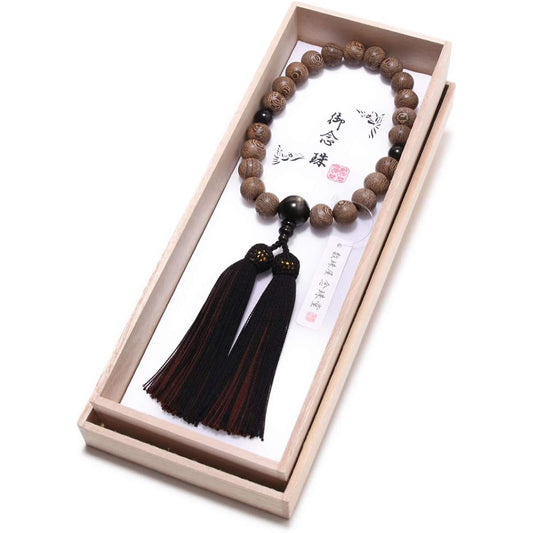 Nenjudo <Made in Japan> Men's Striped Iron Sword Wood (Tagaya-san) Gold Obsidian Pure Silk Tassel Bead Bag Included Can be used by all denominations Handmade Prayer Beads Luxury Made in Japan Prayer [Long-established Prayer Bead Manufacturer Founded Over
