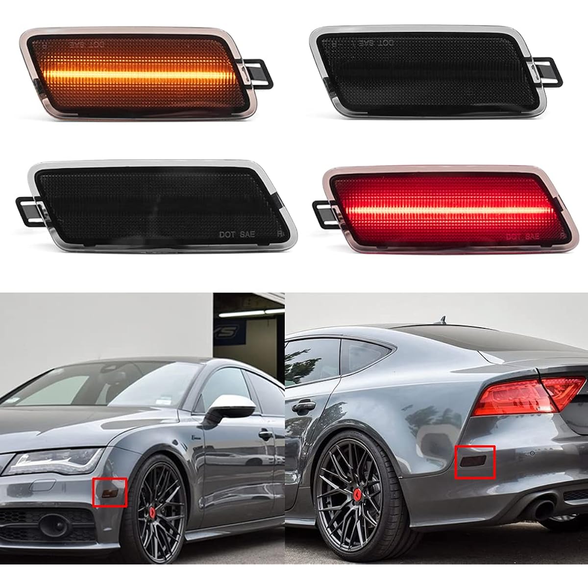 Full LED Amber/Red Front/Rear Side Marker Light 4 AUDI A7 QUATTRO S7 RS7 TDI Quattro Type 4G8 2012-2018 Smoke Lens Bumper Winker Light Exchange OEM side marker lamp