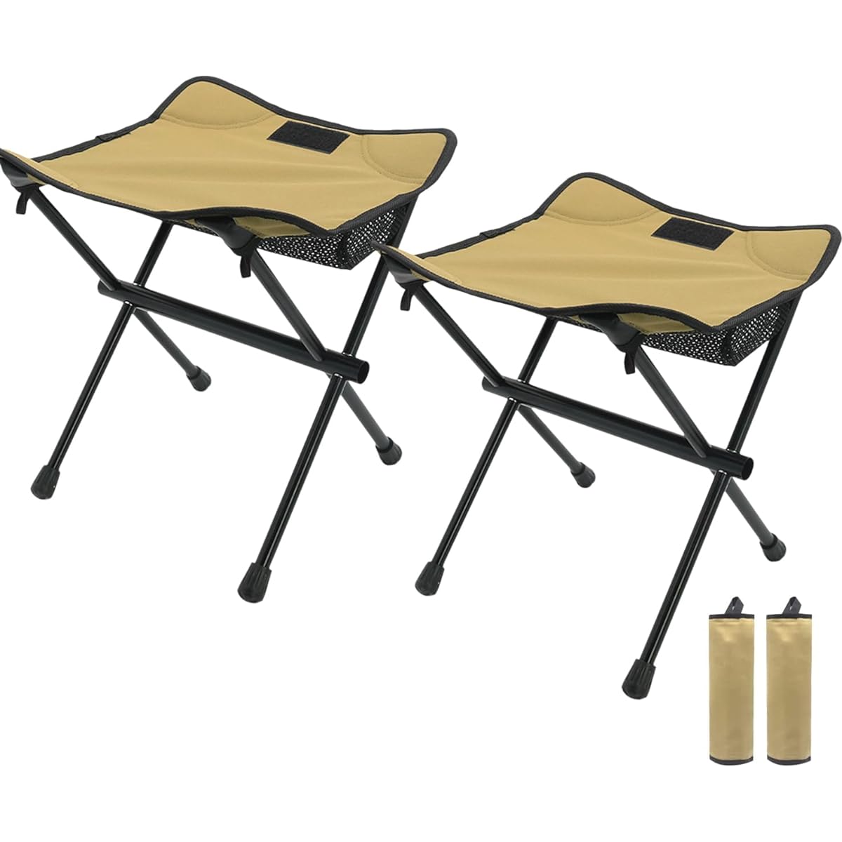 HADUKI Outdoor Chair, Folding Chair, Camping Chair, 3-Way Use, Compact, Ultra Lightweight, Load Capacity 100kg, Aluminum, Portable, BBQ, Fishing, Climbing, Camping, Park Lunch, Sports Day, Outdoor/Indoor Folding Chair (Khaki, 2 Pack)