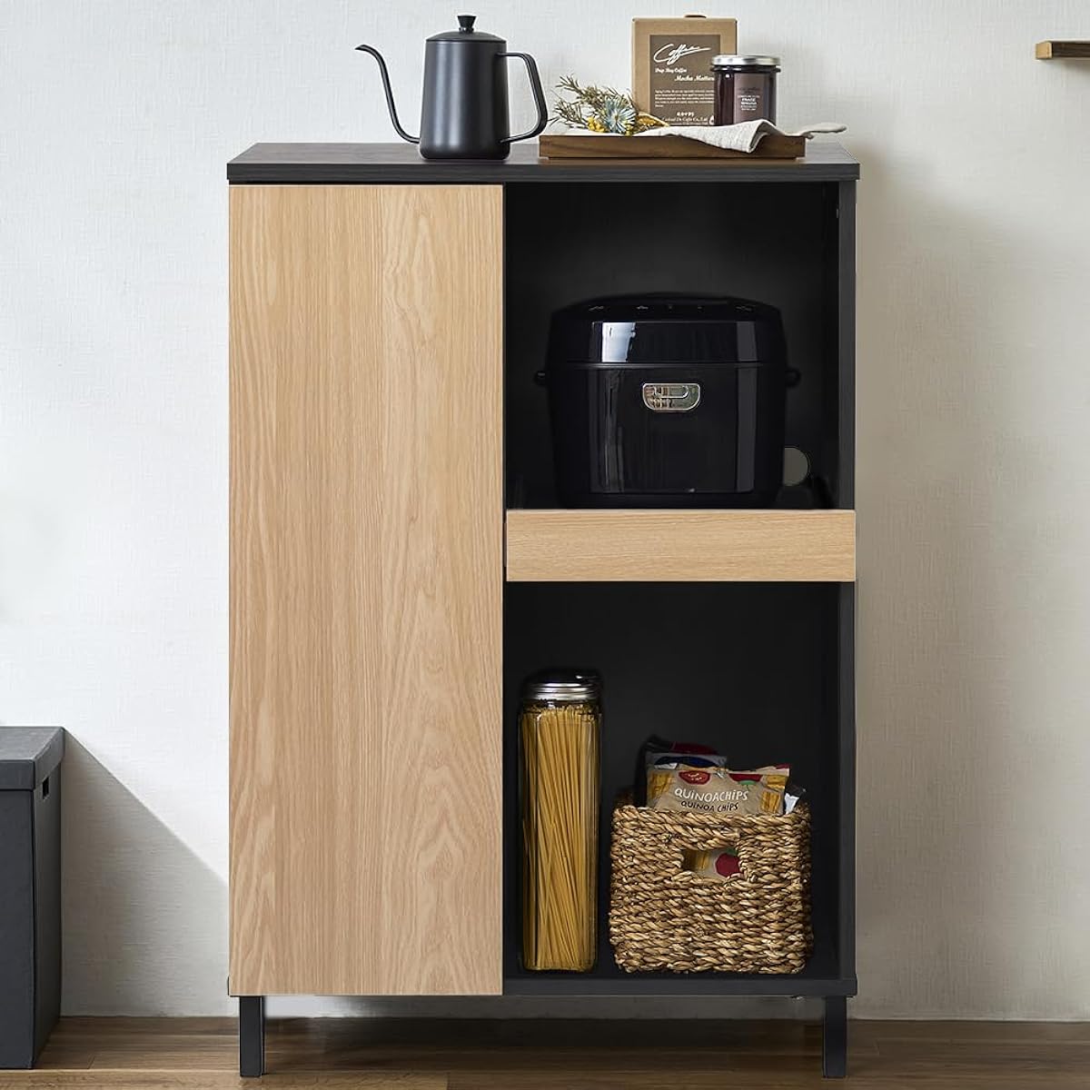 [Width 60] Iris Ohyama Kitchen Cabinet Kitchen Storage Kitchen Range Stand Range Rack KCBL-590ST Low Type Natural/Black