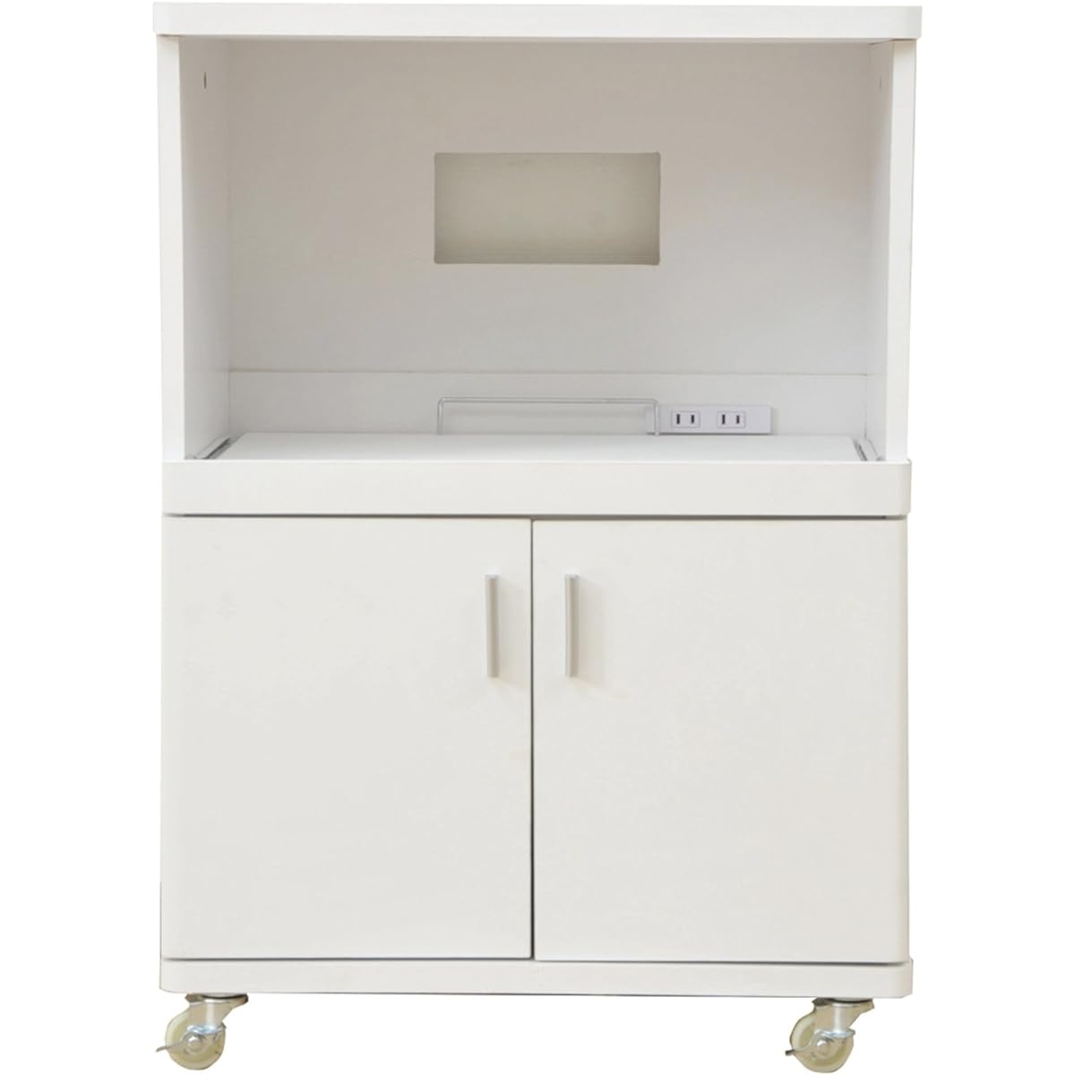 Yamazen Cupboard Width 60.5 x Depth 39.5 x Height 85cm Mist Glass Adjustable Shelf Height Drawer with Casters Very Berry Kitchen Assembly White FEK-C8560GC(WH)