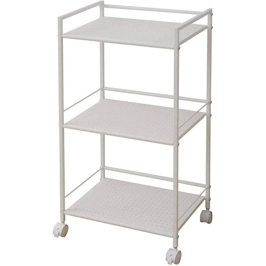 [Yamazen] Steel rack Width 42.5 x Depth 30 x Height 82.5 cm Load capacity 30 kg 3 tiers 2-way specification (casters with stopper/fixed adjuster) Punching specification Can be used in any location Assembly product White CPR-80433C(WH)