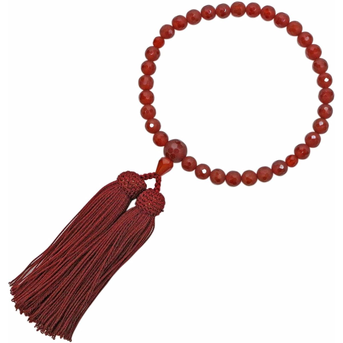 Founded in 1898, Nakago, Kyoto, Kyoto prayer beads (mala beads), agate, 8 mm, drop cut, co-tailored, straight head, dark engraved, with prayer beads bag (for women who can be used in all sects) N-20061