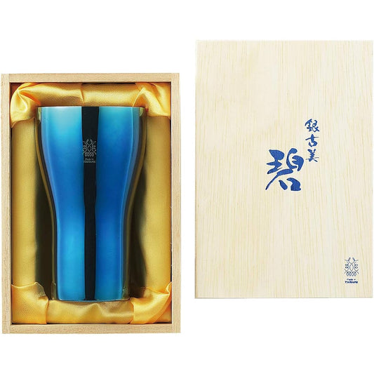 Tamahashi Tumbler Blue 440ml "Aoi" Ginfurumi 18-8 Stainless Steel AO-03