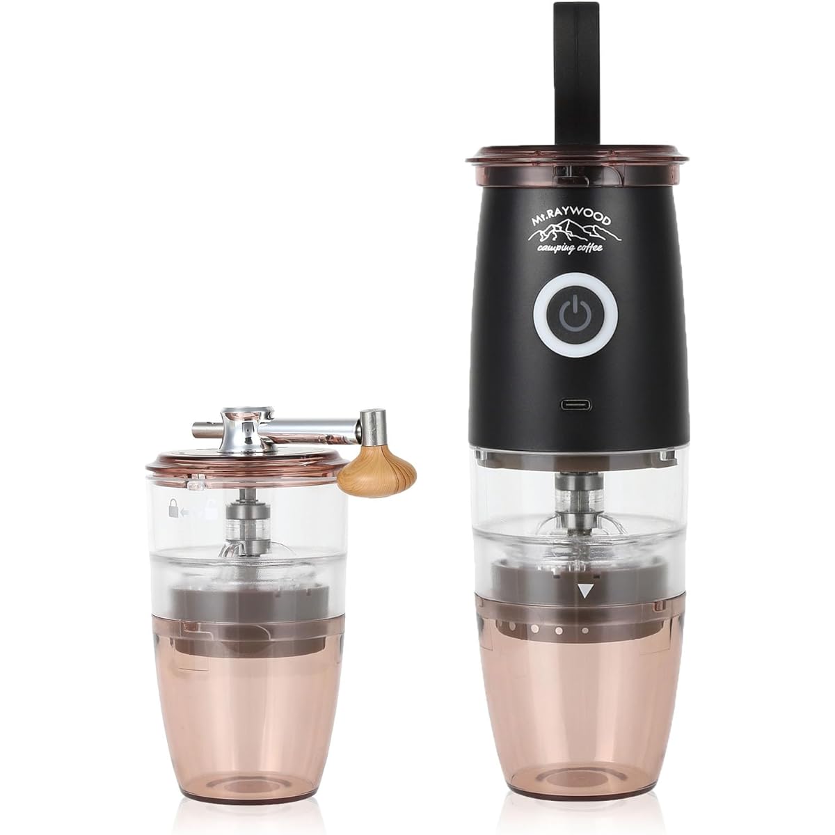 Mt.RAYWOOD Electric Manual 2way Portable Outdoor Camping Compact Small Rechargeable Hand Grind Washable Mortar Type Ceramic Filter Included Easy to Clean