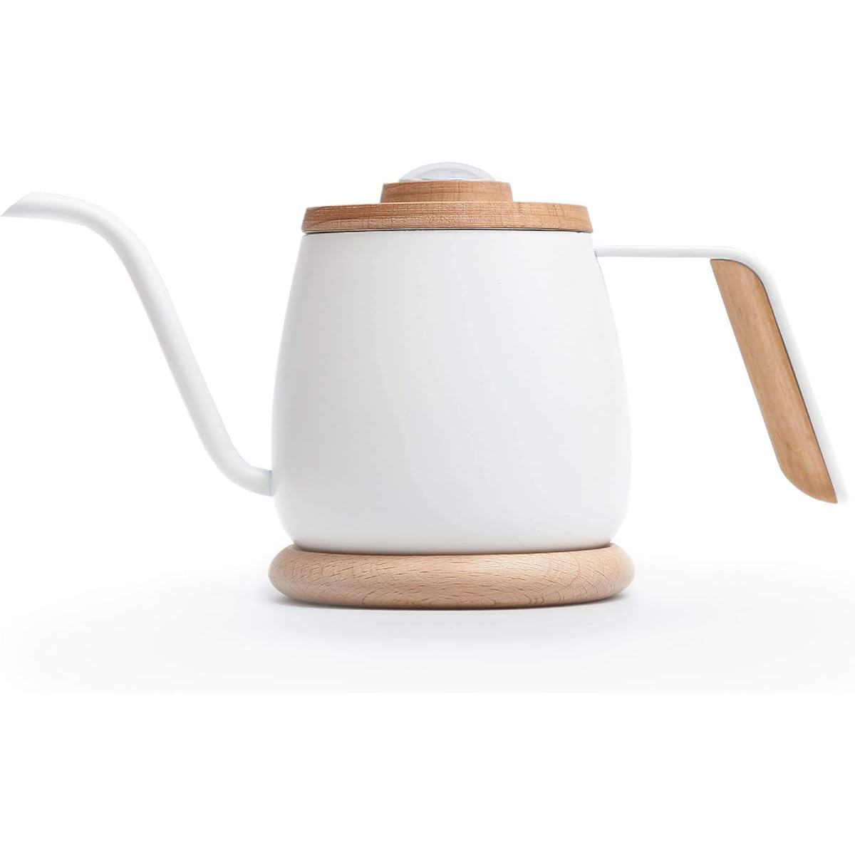 SimpleReal TAMAGO narrow mouth mini coffee drip kettle. Comes with a thermometer, lightweight, and compatible with electromagnetic cookers. Compatible with tea. White 350mL