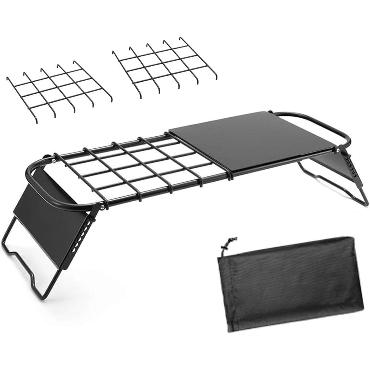 ISE MOUNT Mini Low Table, System Kitchen for Solo Camping, Built-in Trive, Solo Table, Length Adjustable, 52.5-72.5cm, Black