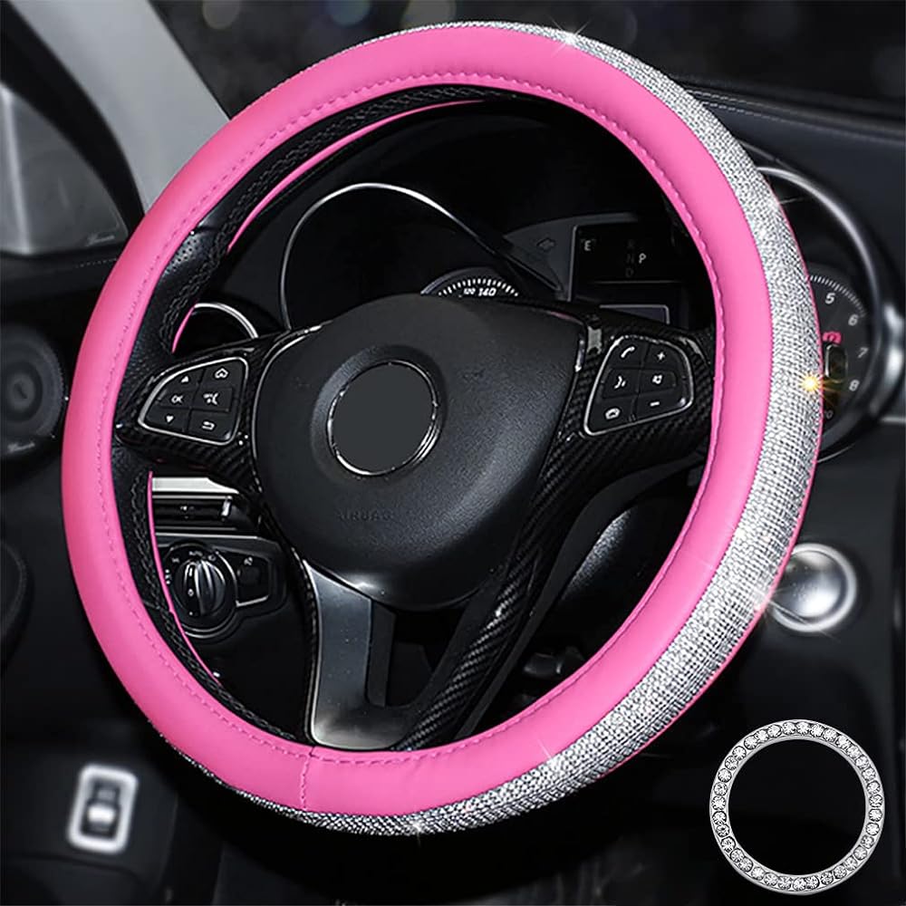 CONFIG Ladies Handle Cover Girls Glitter Diamond Linstone Microfiber Leather Universal Fit 15 inch Non -slip Wheel protector (Gold Black)