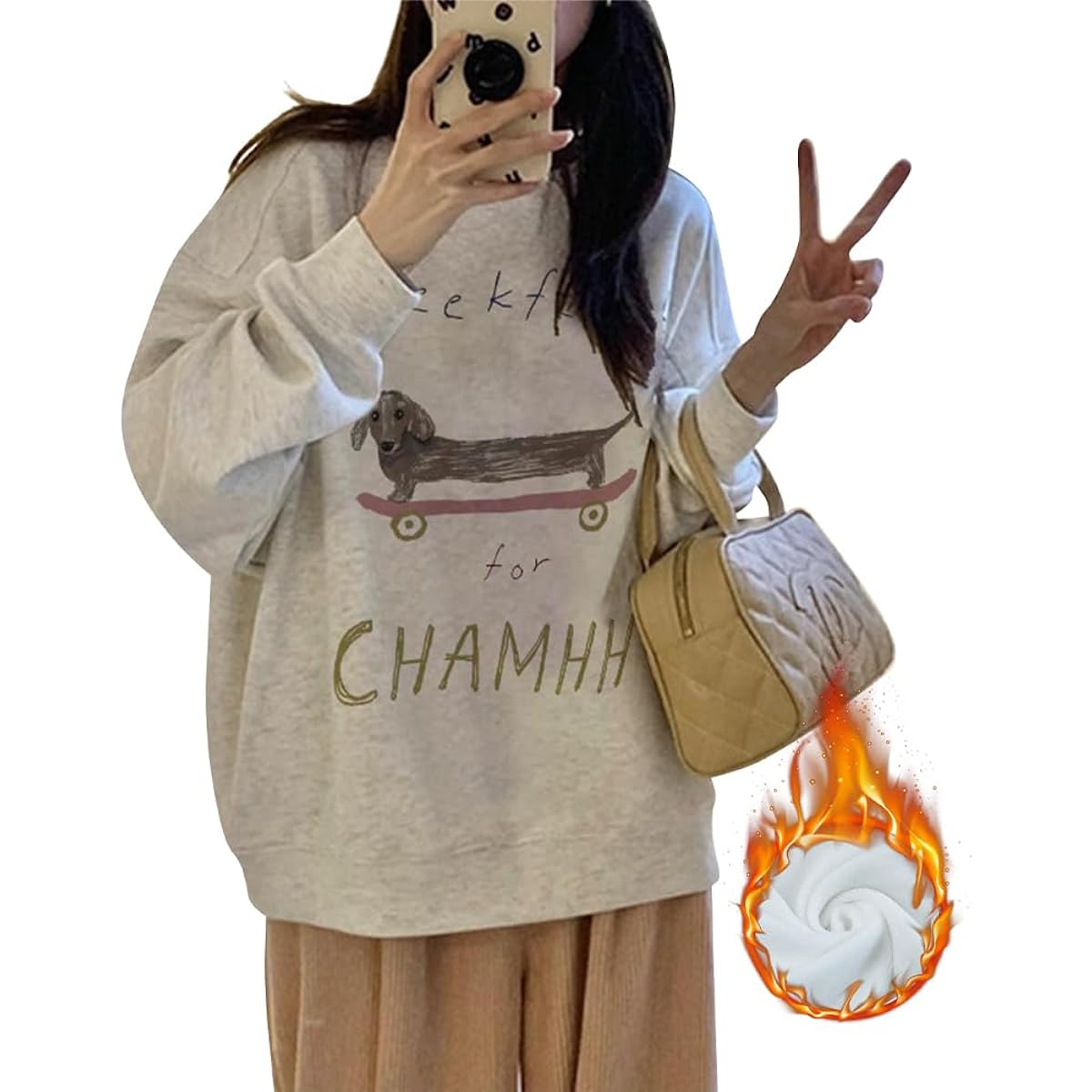 [inotenka] Women's Sweatshirt, Hoodie, Fleece-lined Sweatshirt, Tops, Large Size, Loose, Oversized, Pullover, Dog Pattern, Thin, Thick, Cotton, Korean, Cute, Commuting, Going Out, Spring, Autumn, Winter