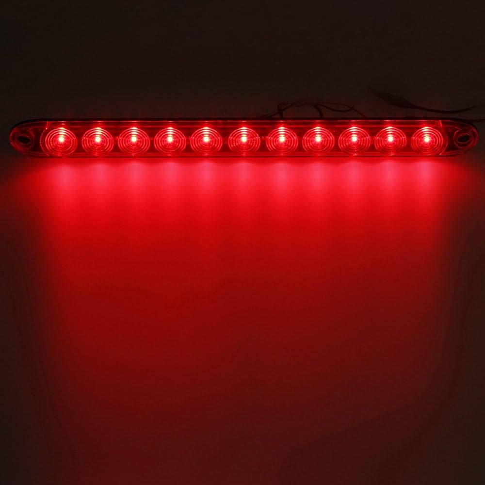 PARTSAM Clear Lens 2 pieces 15 inch red 11 LED Flange mount truck RV Stop Win Car Tail Lamp 3 Brake Light Bar Warning Light ID Bar
