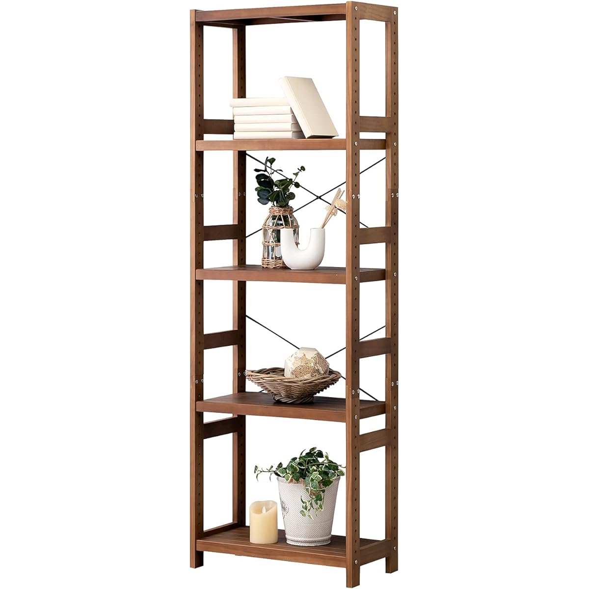 Hagihara Wood Rack Open Rack Shelf Wall Storage Width 60 Depth 30 Height 180 cm Rustic Light Brown Wooden Pine 5 Tier Movable Shelf Rack MCC-6036LBR 1 unit