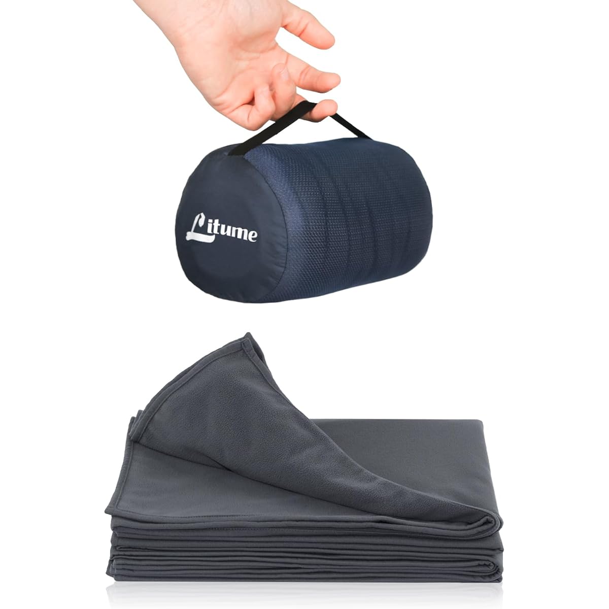 Litume 170 x 122 cm Soft Disaster Prevention Airplane Travel Blanket with Foldable Design and Dedicated Storage Pouch Perfect for Train, Camping, Backpacking and Travel Made in Taiwan