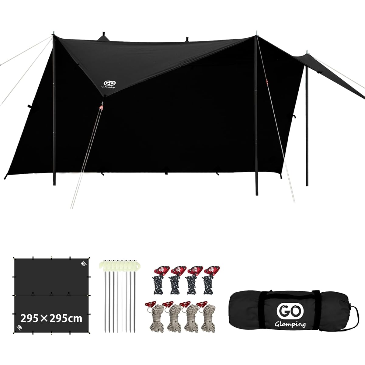 GOGlamping HENGEN+ Square Tarp TC Square Tarp Polycotton Bonfire Safe [19 Loops and Special Waterproof Tape Included] 500mm Water Pressure Resistant Water Repellent Light Blocking/Heat Shielding/Flame Retardant Solo Camping Lightweight Compact Camping Ou