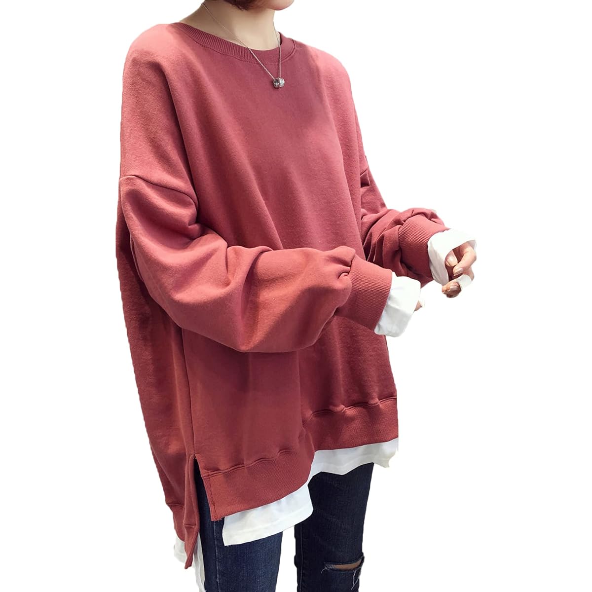 Monoa Sweatshirt, Long Sleeve, Brushed Lining, Layering Style Design, Loose Sweatshirt, Pullover Top, Women's Fashion