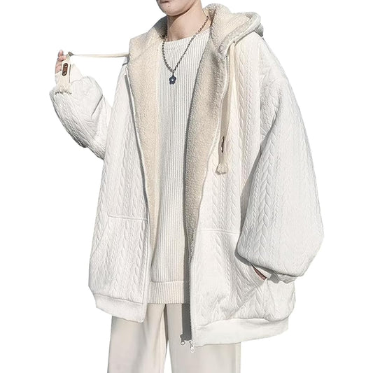 [Anzn] Men's Parka, Brushed Lining, Spring, Autumn, Winter Parka, Long Sleeve, Hooded, Cool, Zip-up Coat, Cardigan, Men's, Stylish, Casual, Coat, Jersey